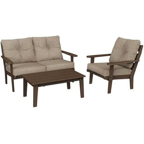 Polywood Lakeside Mahogany / Spiced Burlap Deep Patio Set with Lakeside Table Chair and Loveseat 633PWS59M601